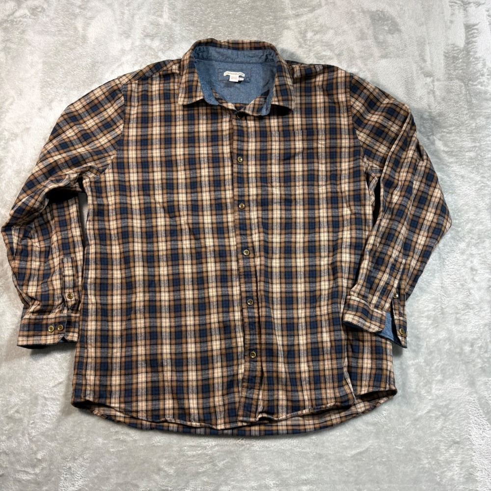 Carbon2Cobalt Mens XLT Plaid Flannel Shirt Cotton Chambray Collar